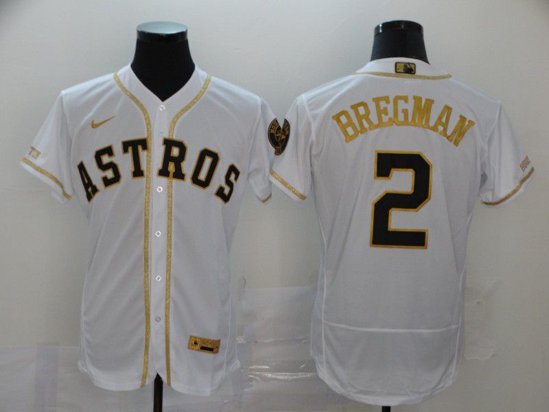Men Houston Astros #2 Bregman White Retro gold character Nike Elite MLB Jerseys